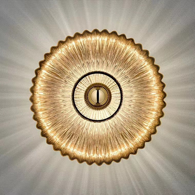 Iron Striped Glass Disc Wall Sconce detail