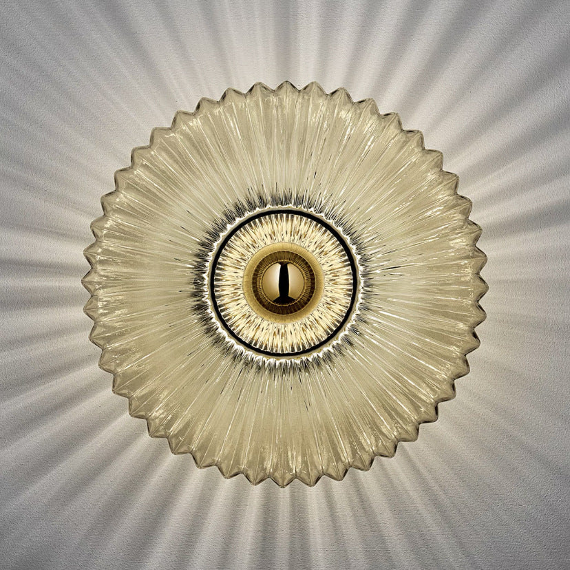 Iron Striped Glass Disc Wall Sconce detail