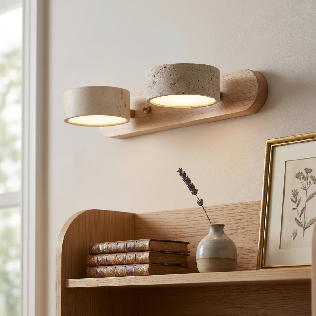 Travertine wall light lifestyle bedroom — GildNest UK