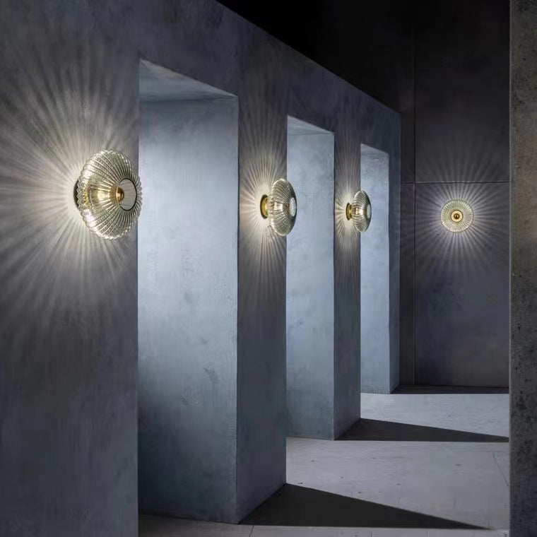 Iron Striped Glass Disc Wall Sconce Smoke Grey