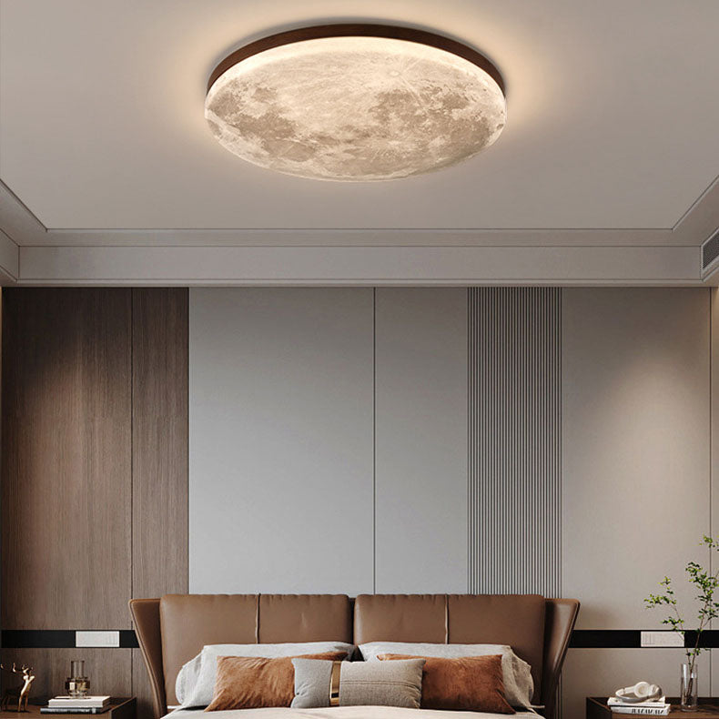 Moon Round Flush Mount Ceiling Light Walnut