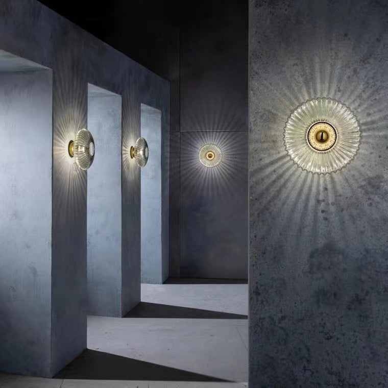 Iron Striped Glass Disc Wall Sconce detail