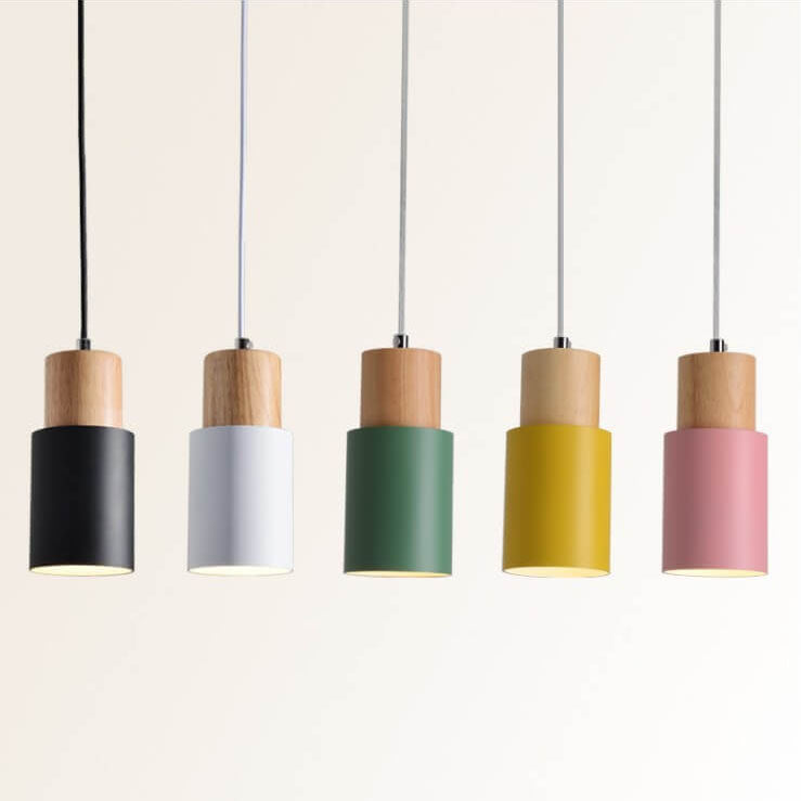 Macaron Cylinder Pendant Light Pink Yellow
