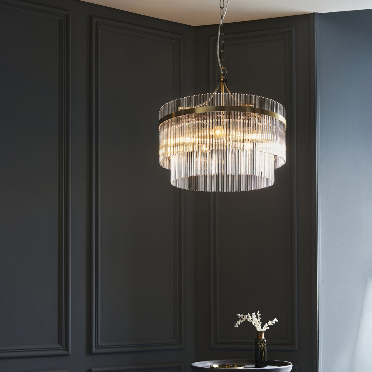 Marietta 5 Light Pendant – Antique Brass & Clear Glass