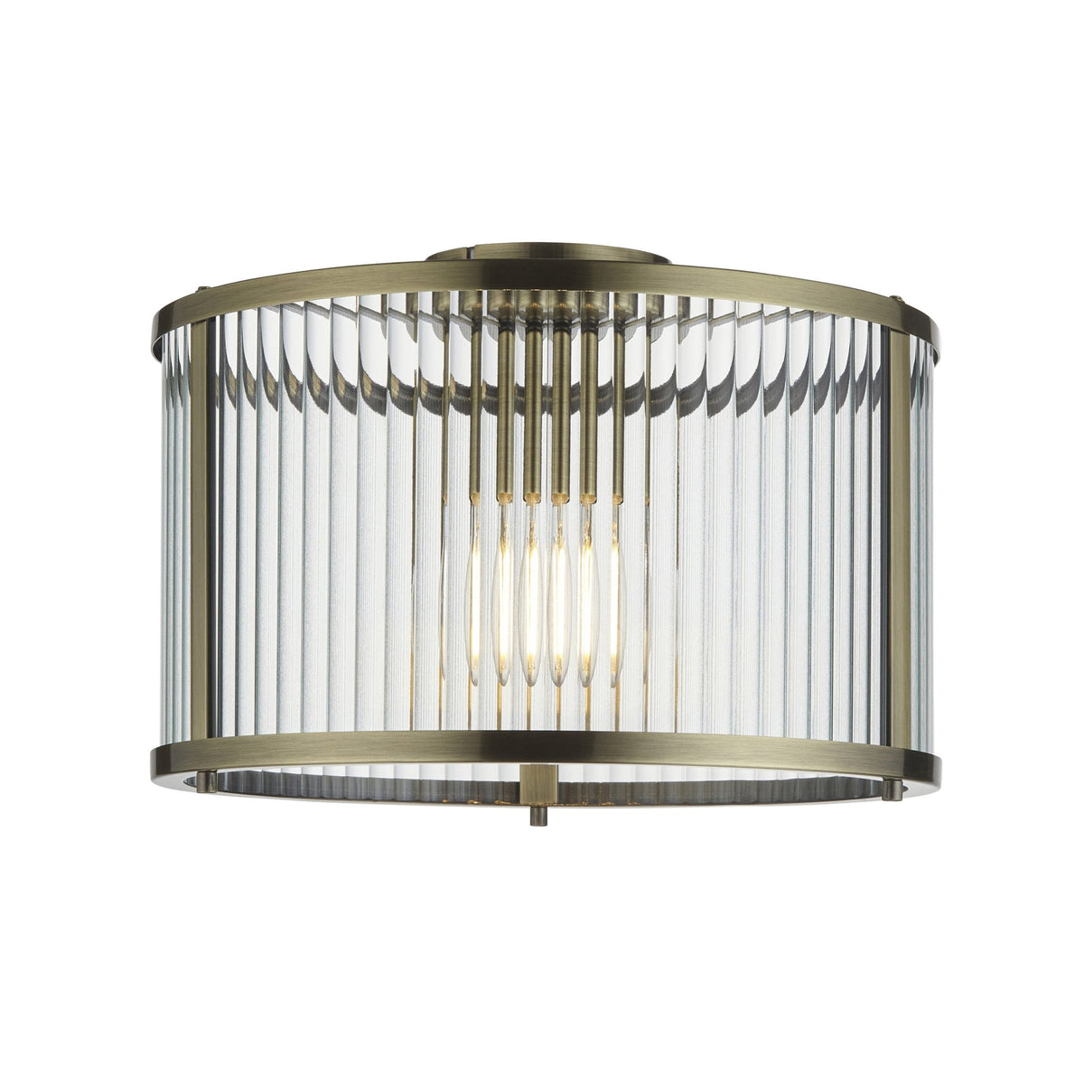 Ridgeton 1 Light Flush – Antique Brass & Clear Ribbed Glass