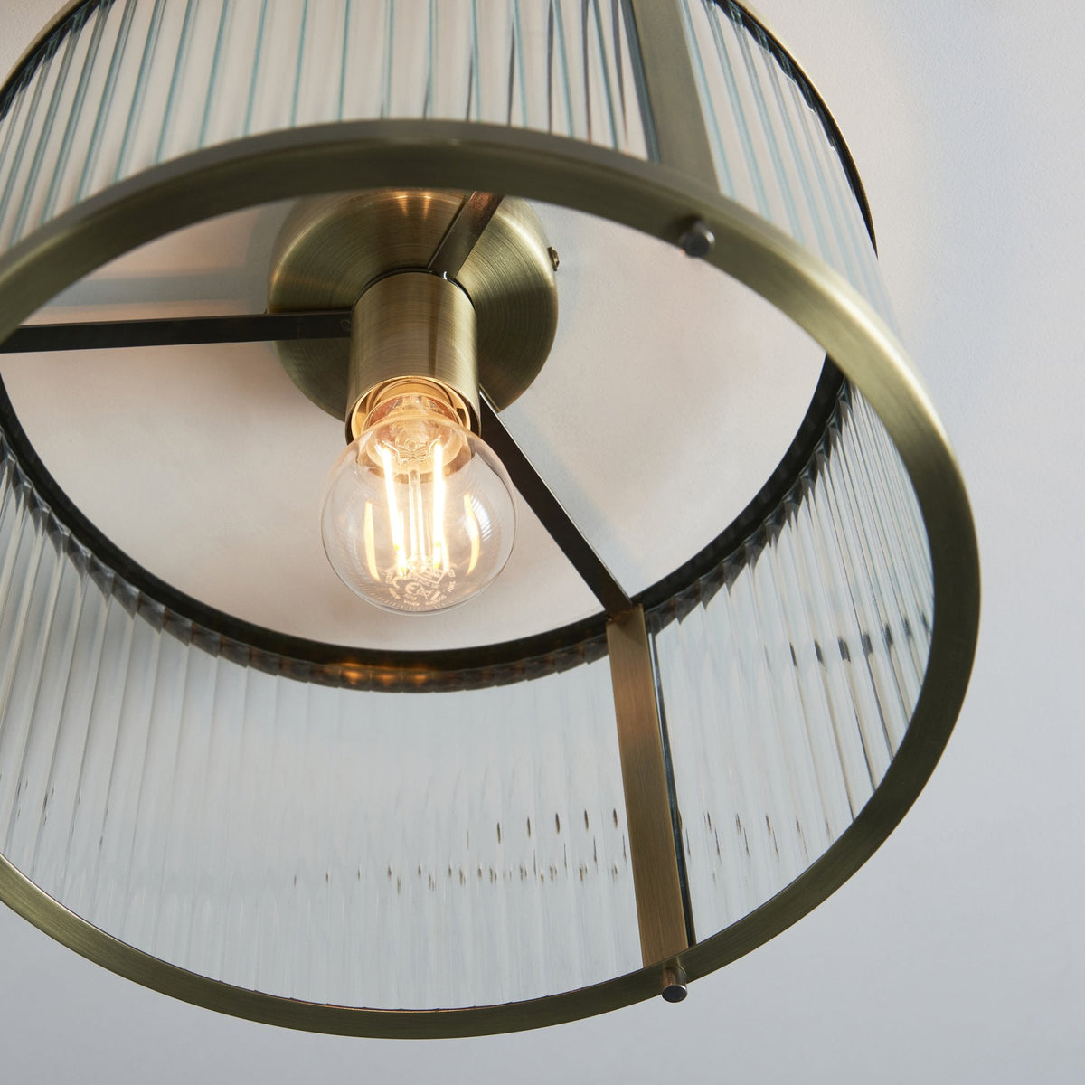 Ridgeton 1 Light Flush – Antique Brass & Clear Ribbed Glass