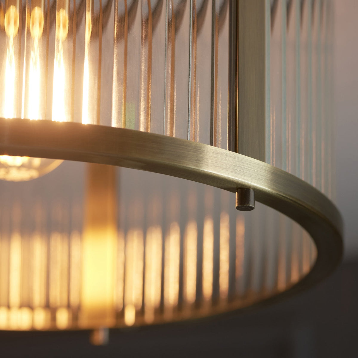 Ridgeton 1 Light Flush – Antique Brass & Clear Ribbed Glass