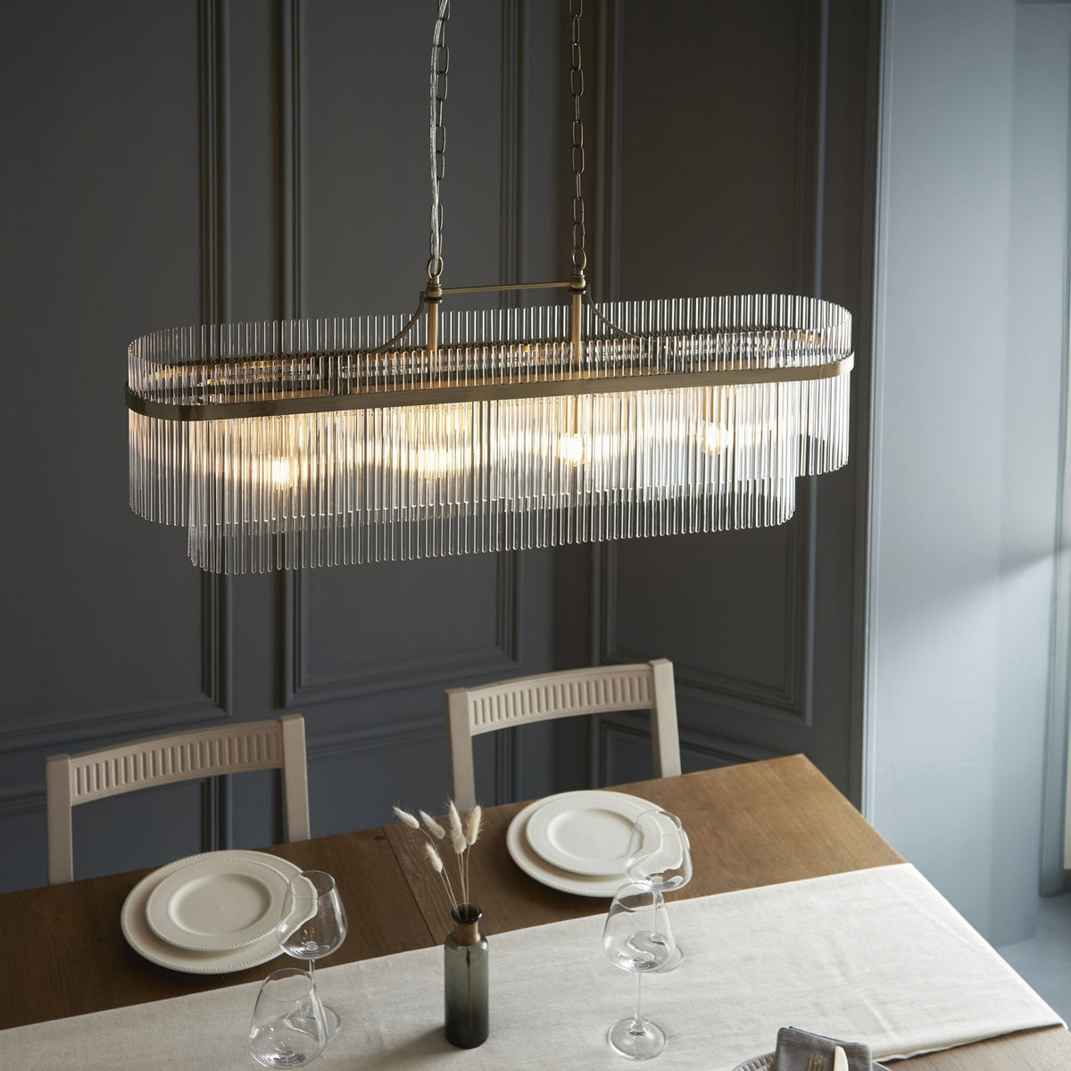 Marietta 4 Light Linear Pendant – Antique Brass & Clear Glass