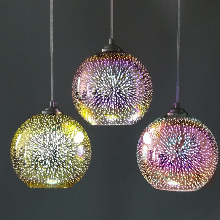3D Fireworks Glass Dome Pendant Bronze 20cm