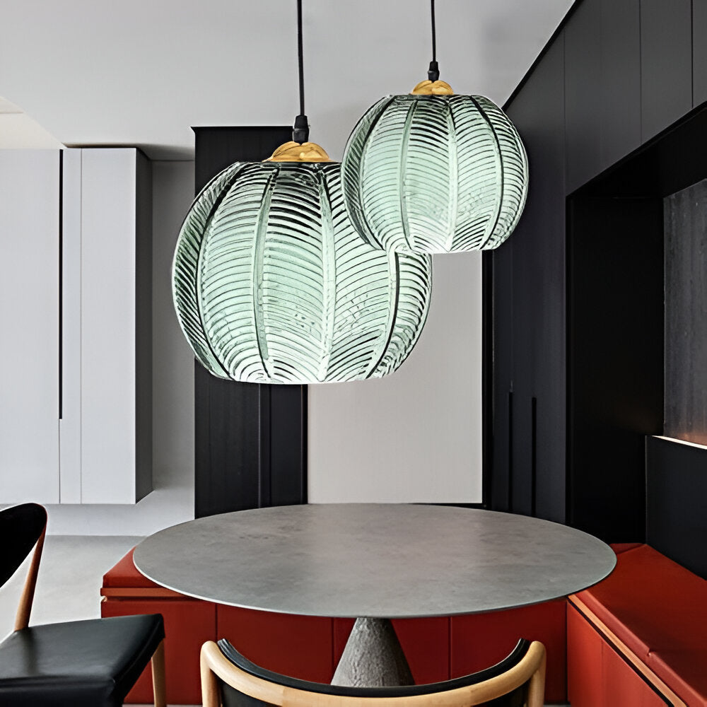 Nordic Green Leaf Pattern Glass Pendant Light