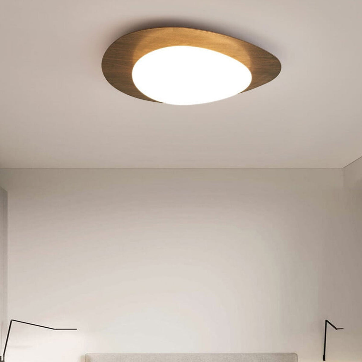 Nordic Iron Wood Grain Pebble LED Flush Mount Ceiling Light lifestyle