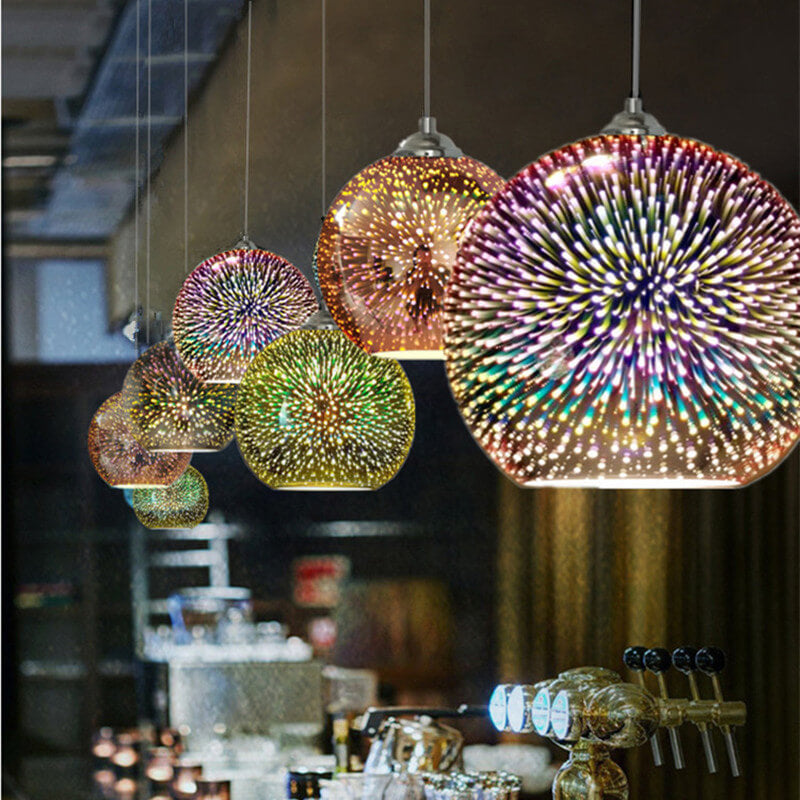 3D Fireworks Glass Dome Pendant Silver