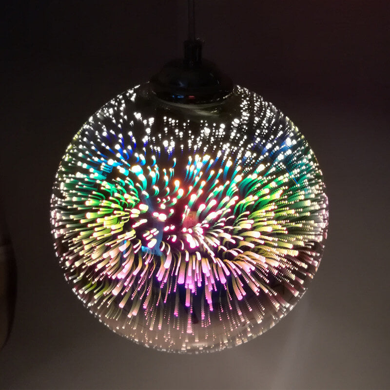3D Fireworks Glass Dome Pendant Gold 25cm