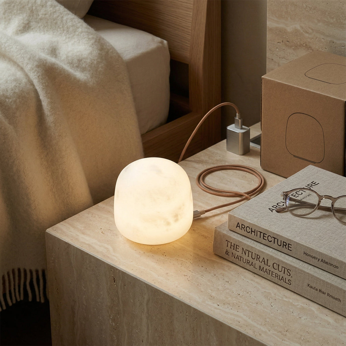 Snowflake Alabaster Rechargeable Table Lamp