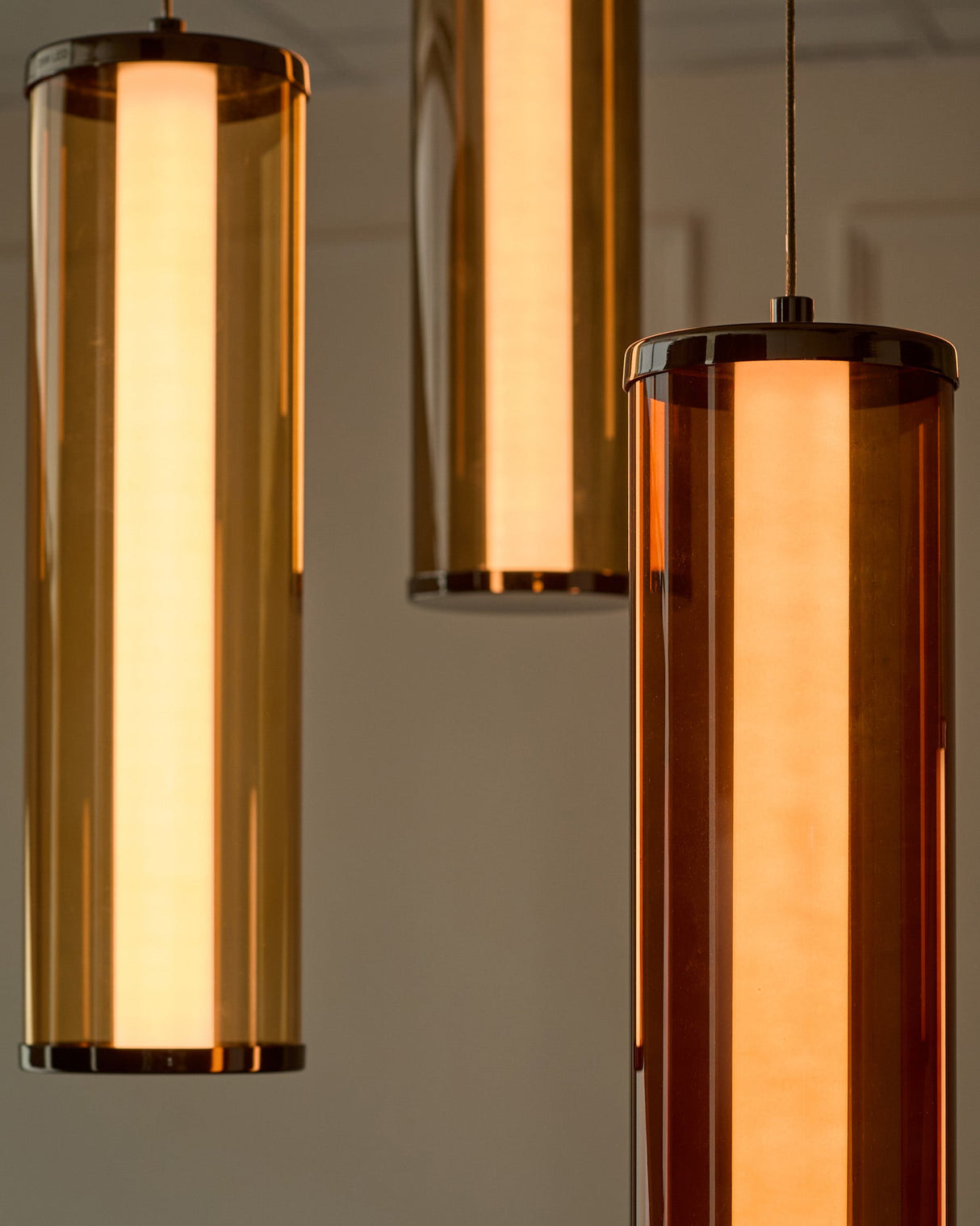 Amber Mocha Caramel Champagne Glass 3-Cluster Pendant Light studio shot