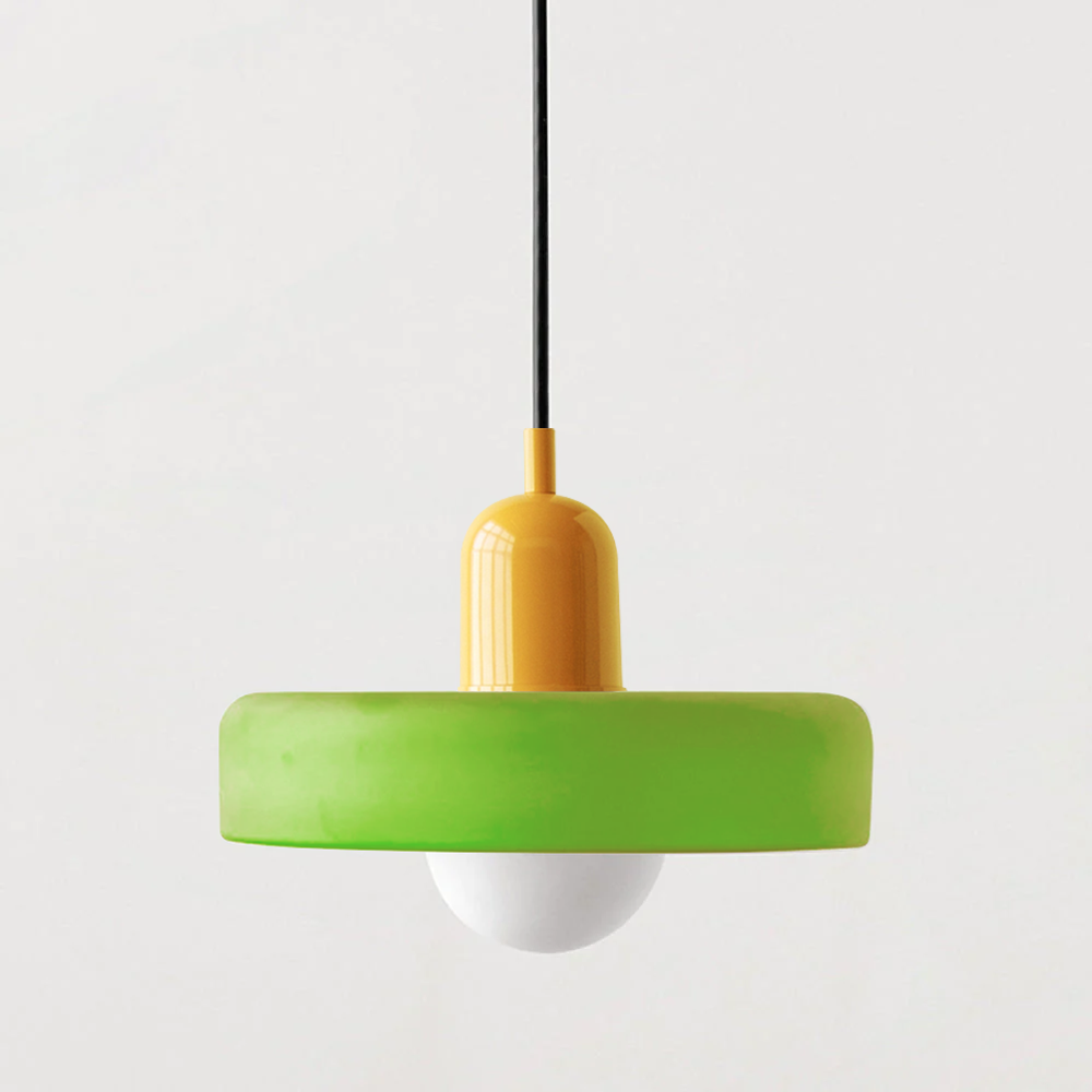 Bauhaus pendant light Green (matte) glass Yellow body — GildNest UK