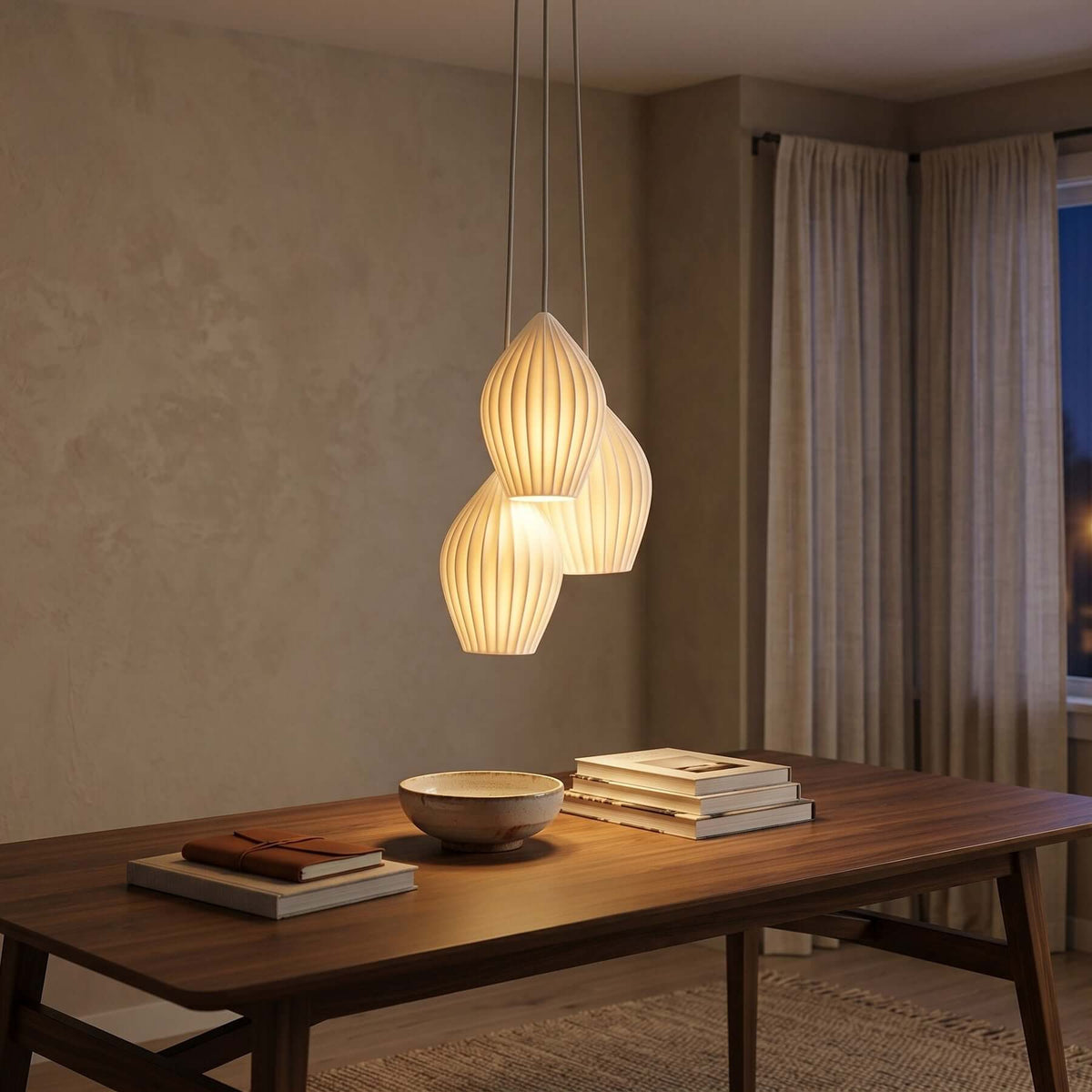 Ceramic Ribbed Pendant Light