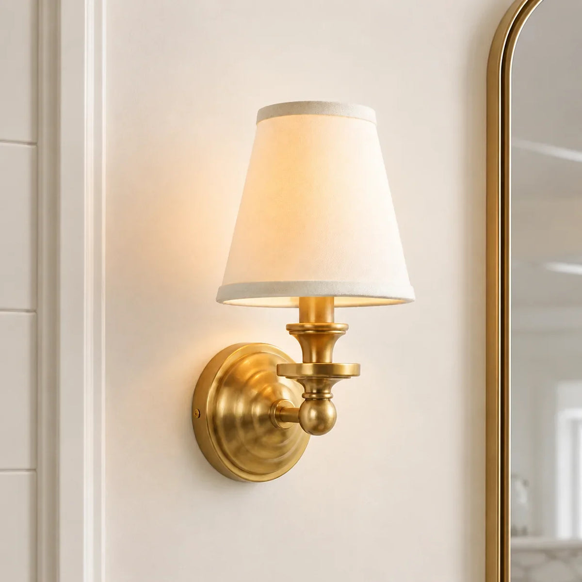 Posie Retro Brass Linen Shade Wall Sconce