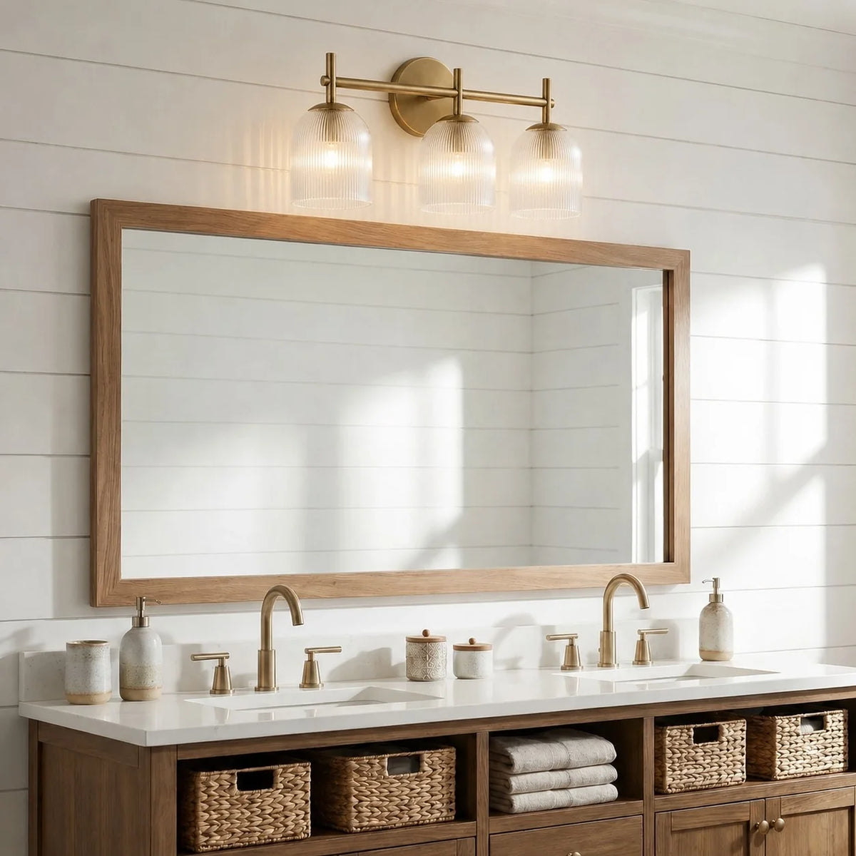 Vireo Farmhouse Cooper Ribbed Glass Wall Sconce