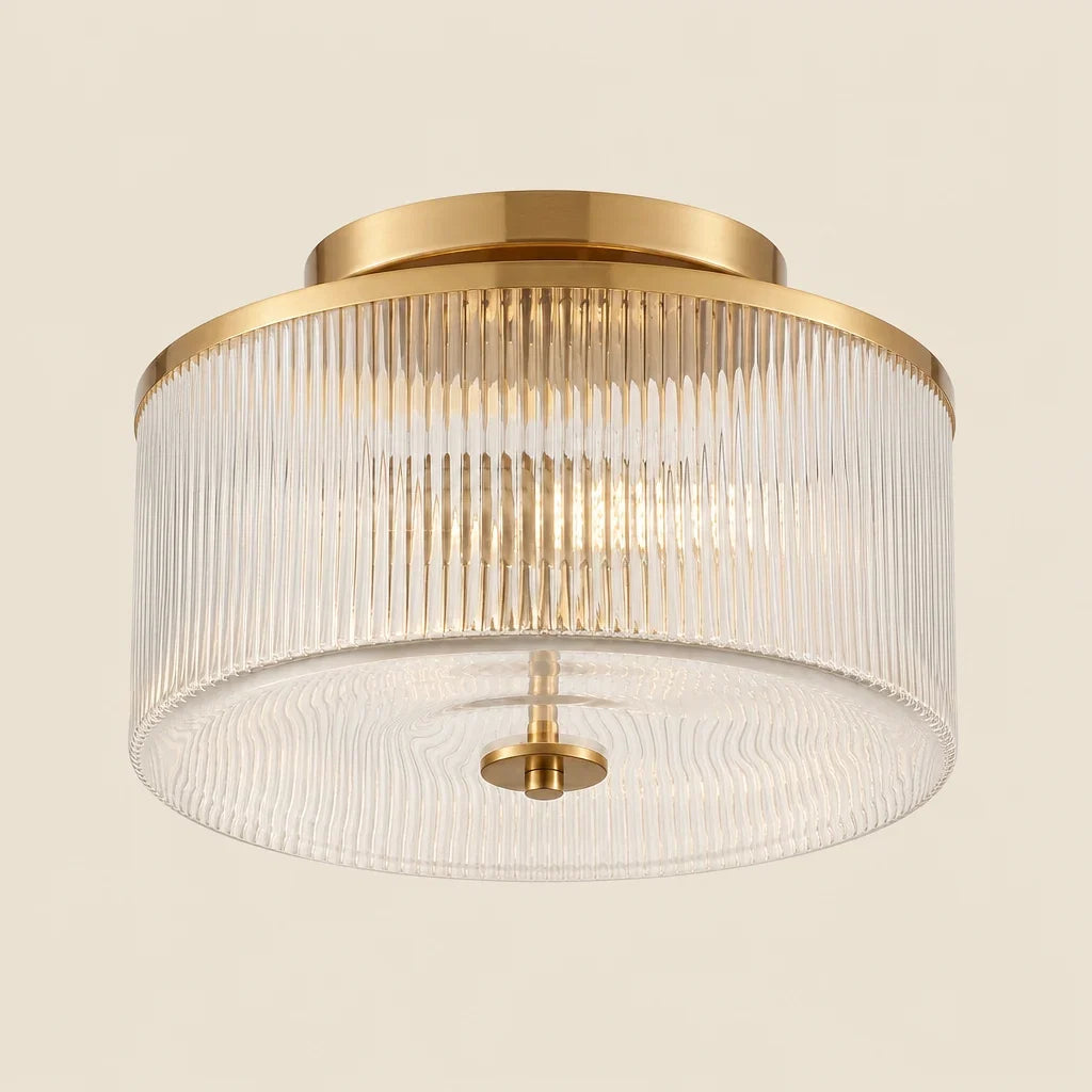 Vireo Farmhouse Drum-Shaped Ribbed Glass Ceiling Light