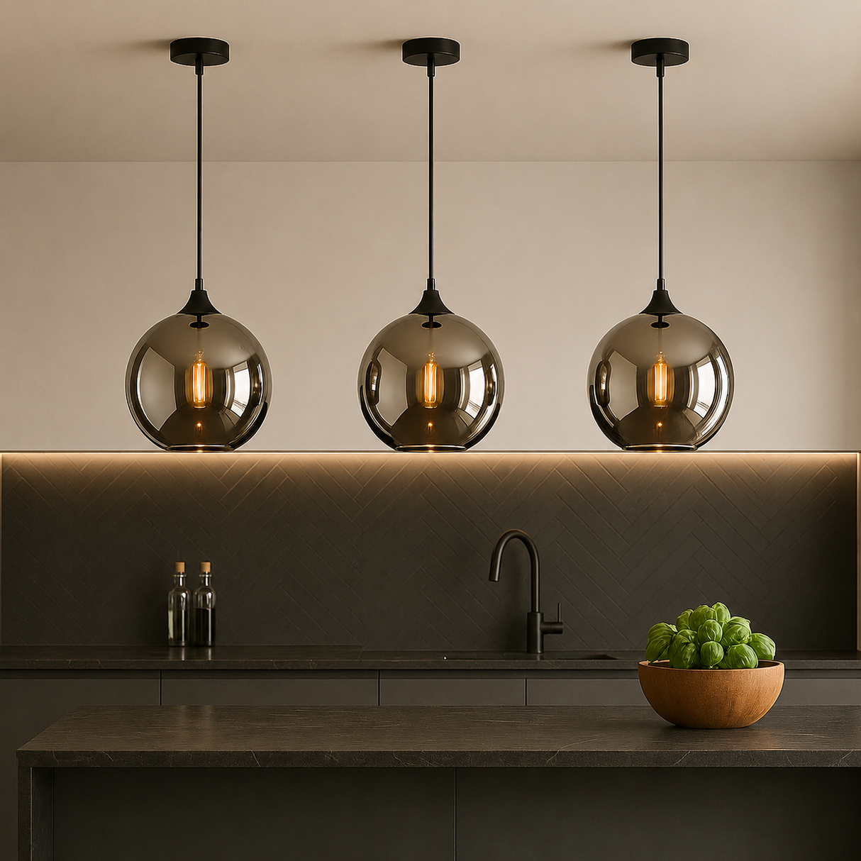 Irvine Matt Black Globe Pendant Light | 4 Glass Finishes