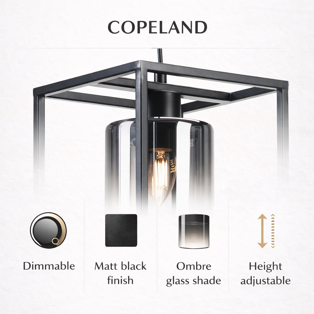 Copeland Kitchen Island Pendant Light – Black Smoked Glass