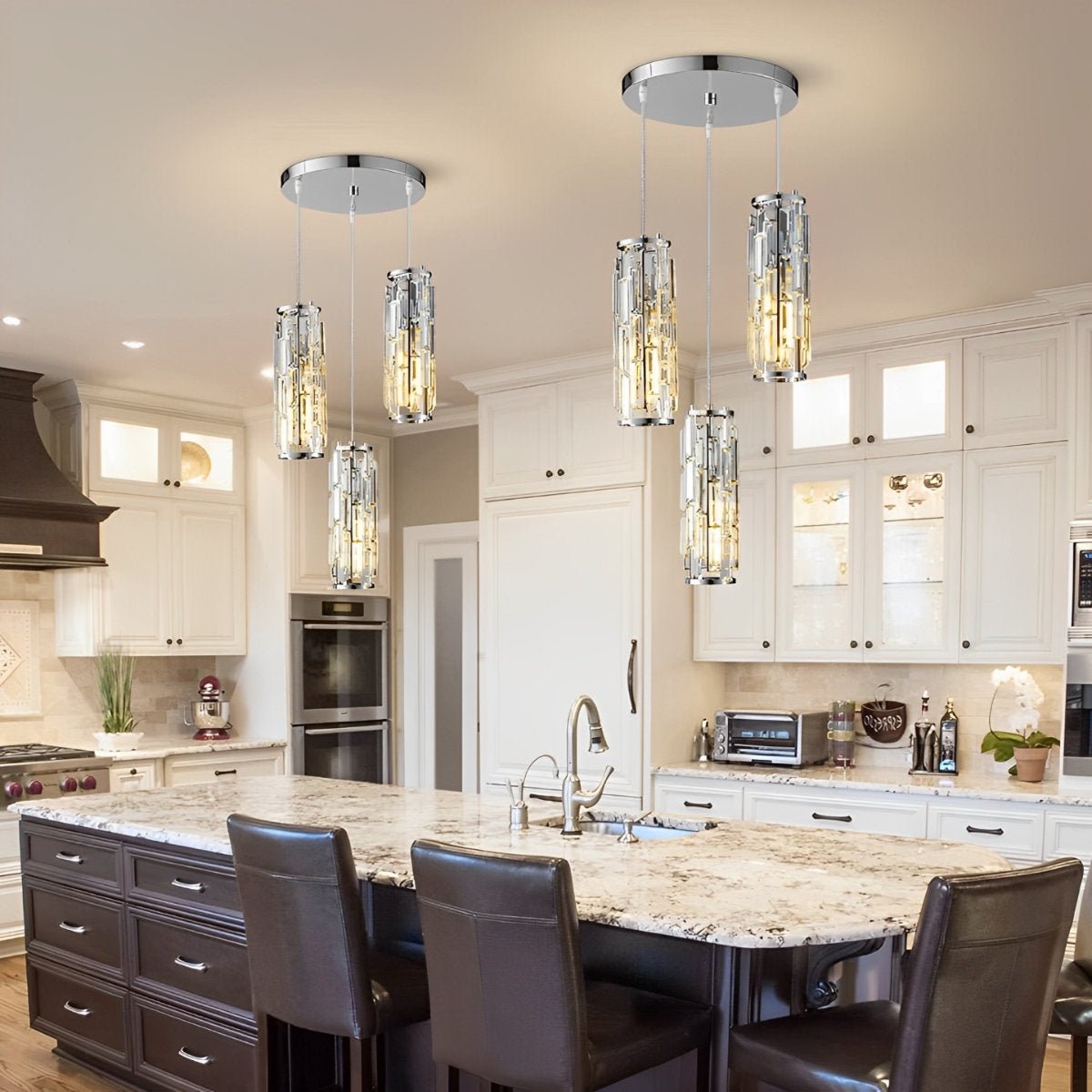 Elowen Crystal Cluster Pendant Light Chrome 3-Light