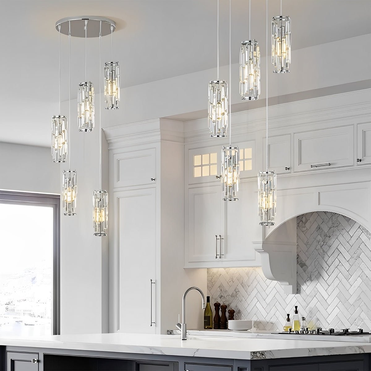 Elowen Crystal Cluster Pendant Light Chrome 5-Light