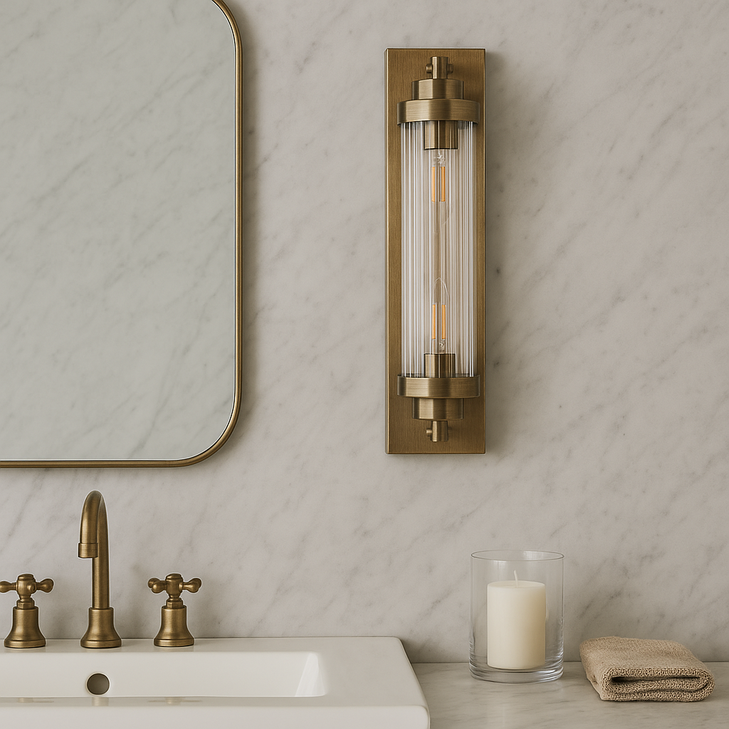 Edith Bathroom Wall Light – Antique Brass Ribbed Glass