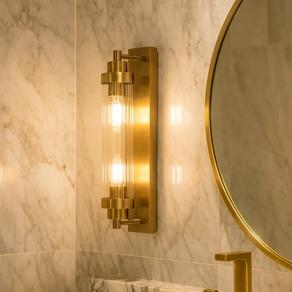 Edith Bathroom Wall Light – Antique Brass Ribbed Glass
