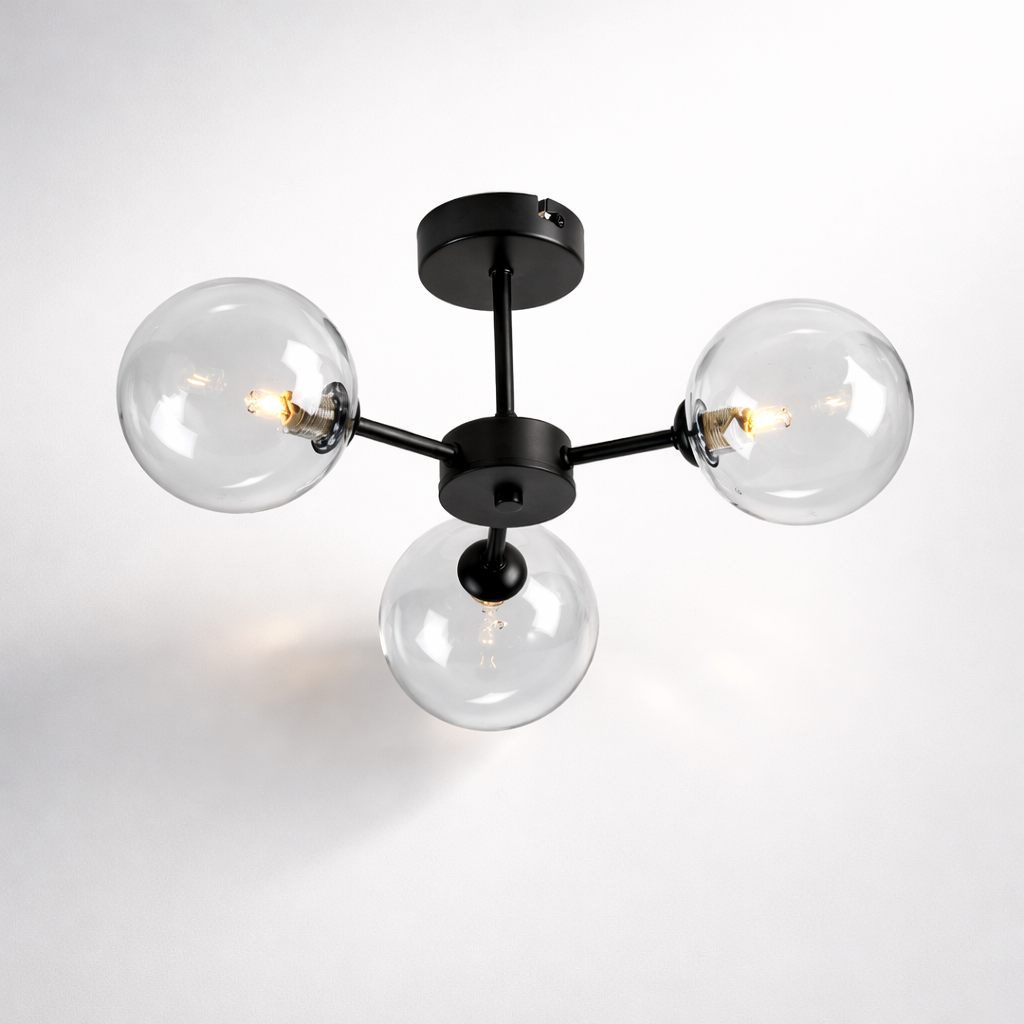 Fenland 3 Light Semi Flush – Black & Glass