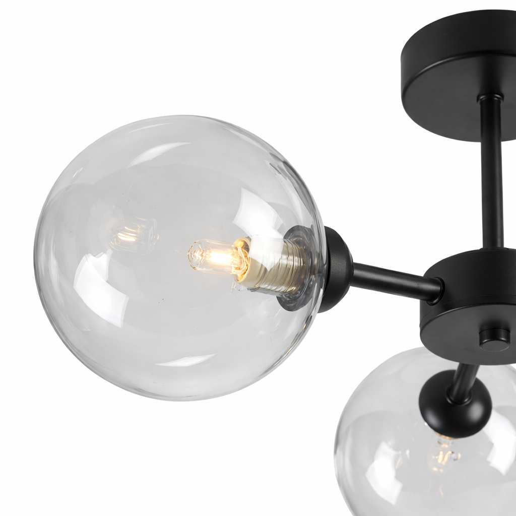 Fenland 3 Light Semi Flush – Black & Glass