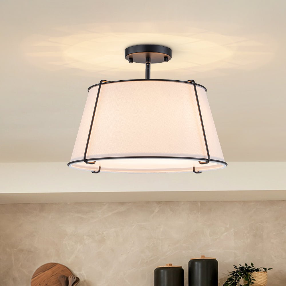 4-Light Linen Tapered Drum Semi-Flush Mount