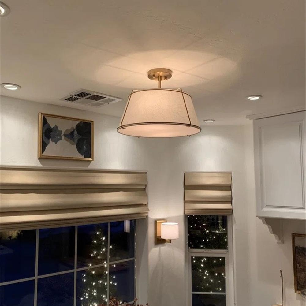 4-Light Linen Tapered Drum Semi-Flush Mount