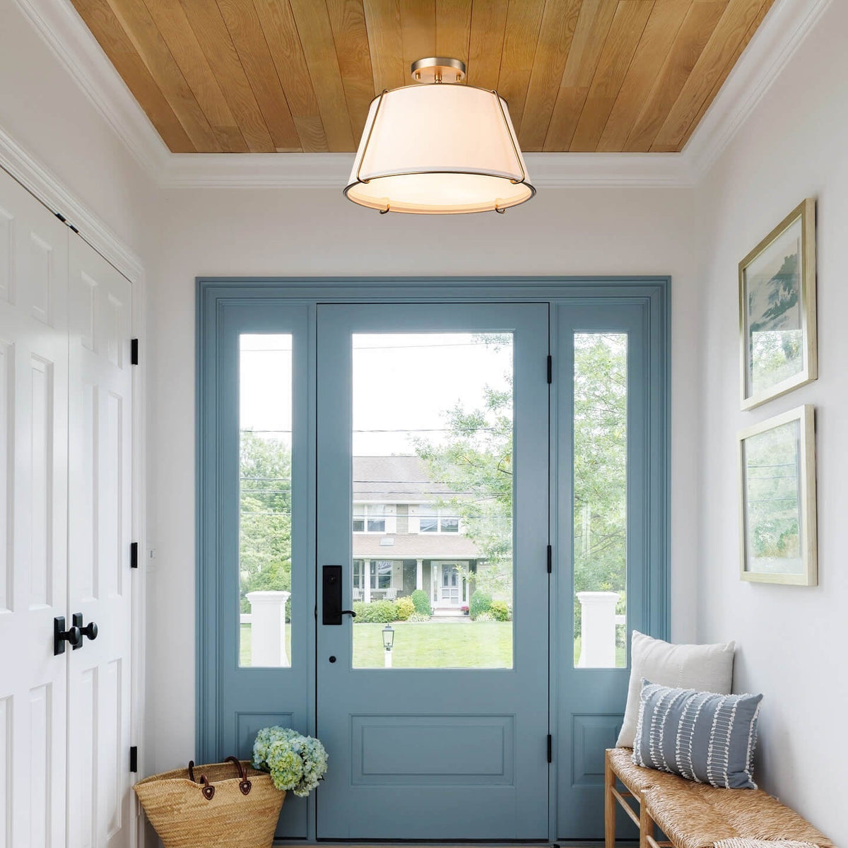 4-Light Linen Tapered Drum Semi-Flush Mount