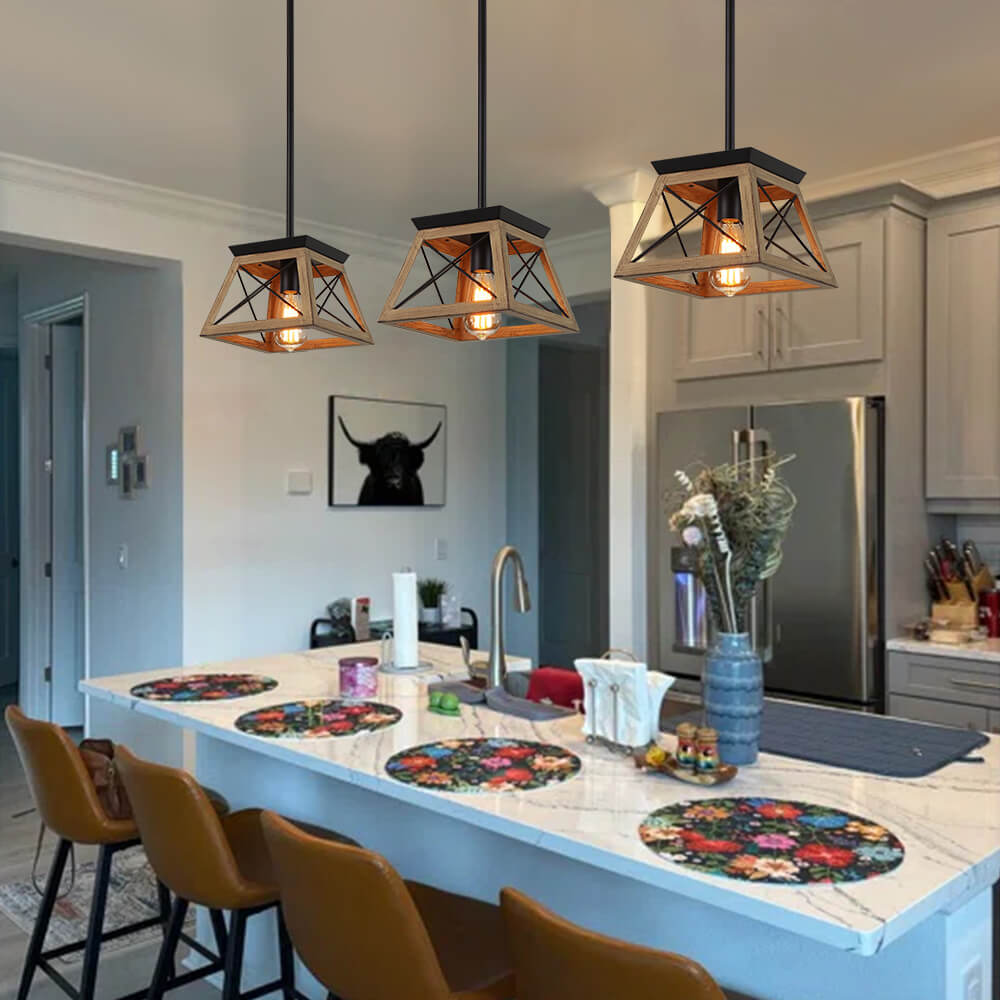 Single-Light Square Rustic Pendant Light
