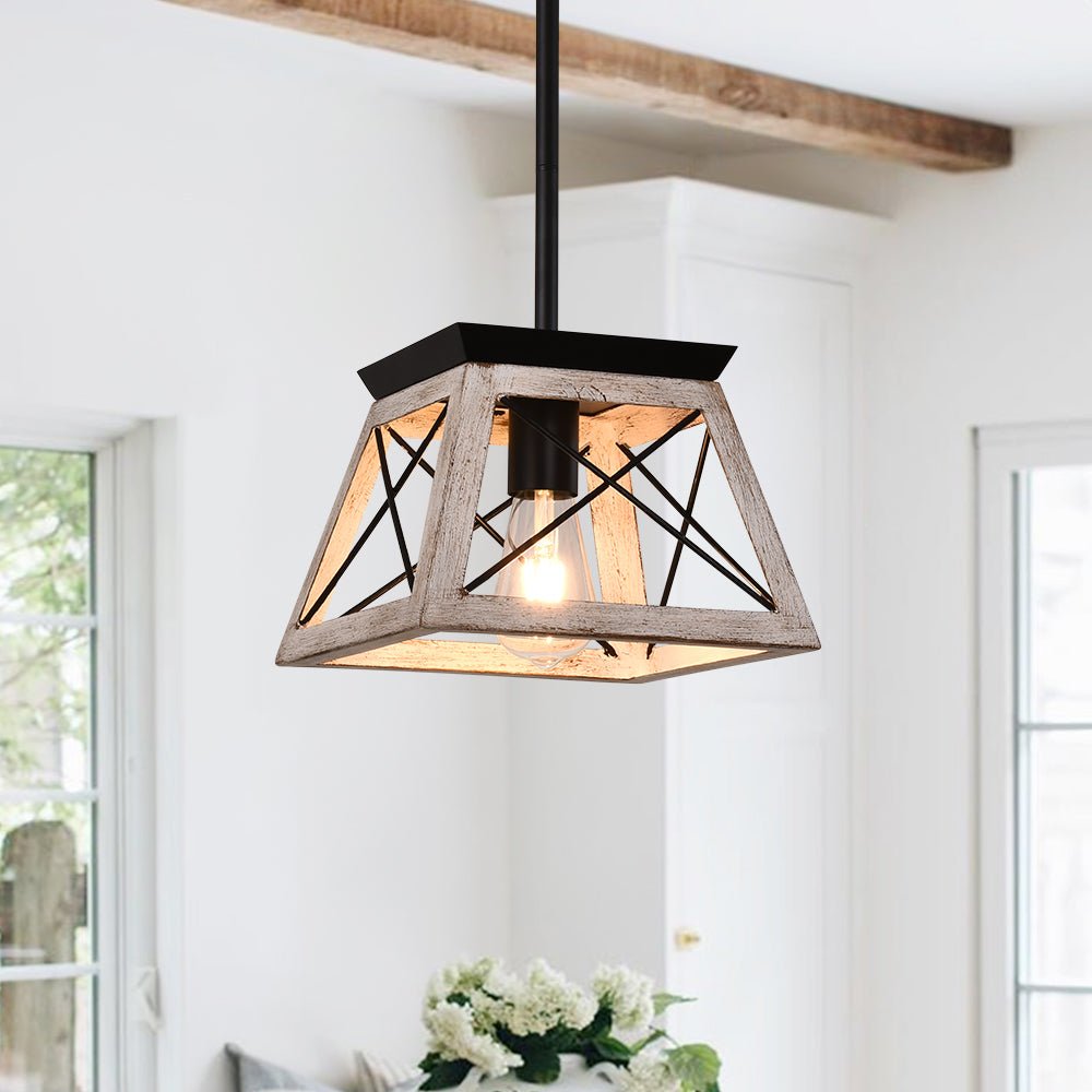 Single-Light Square Rustic Pendant Light
