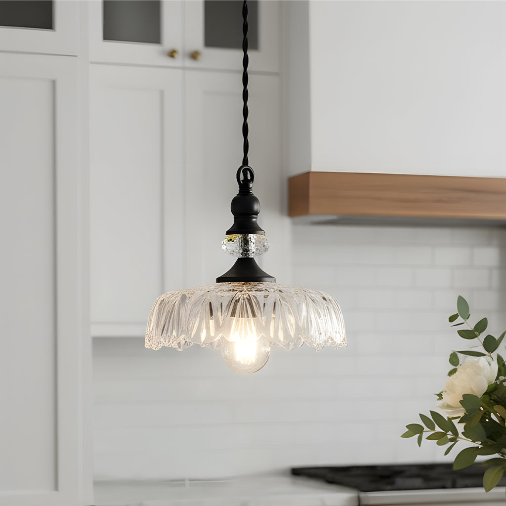 Sylvie Vintage Glass Brass Flower Pendant Light