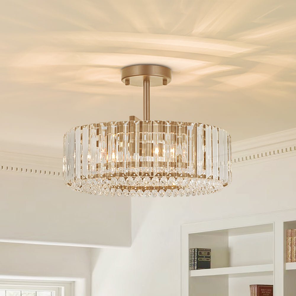Drava Crystal Drum Semi-Flush Ceiling Light Brass