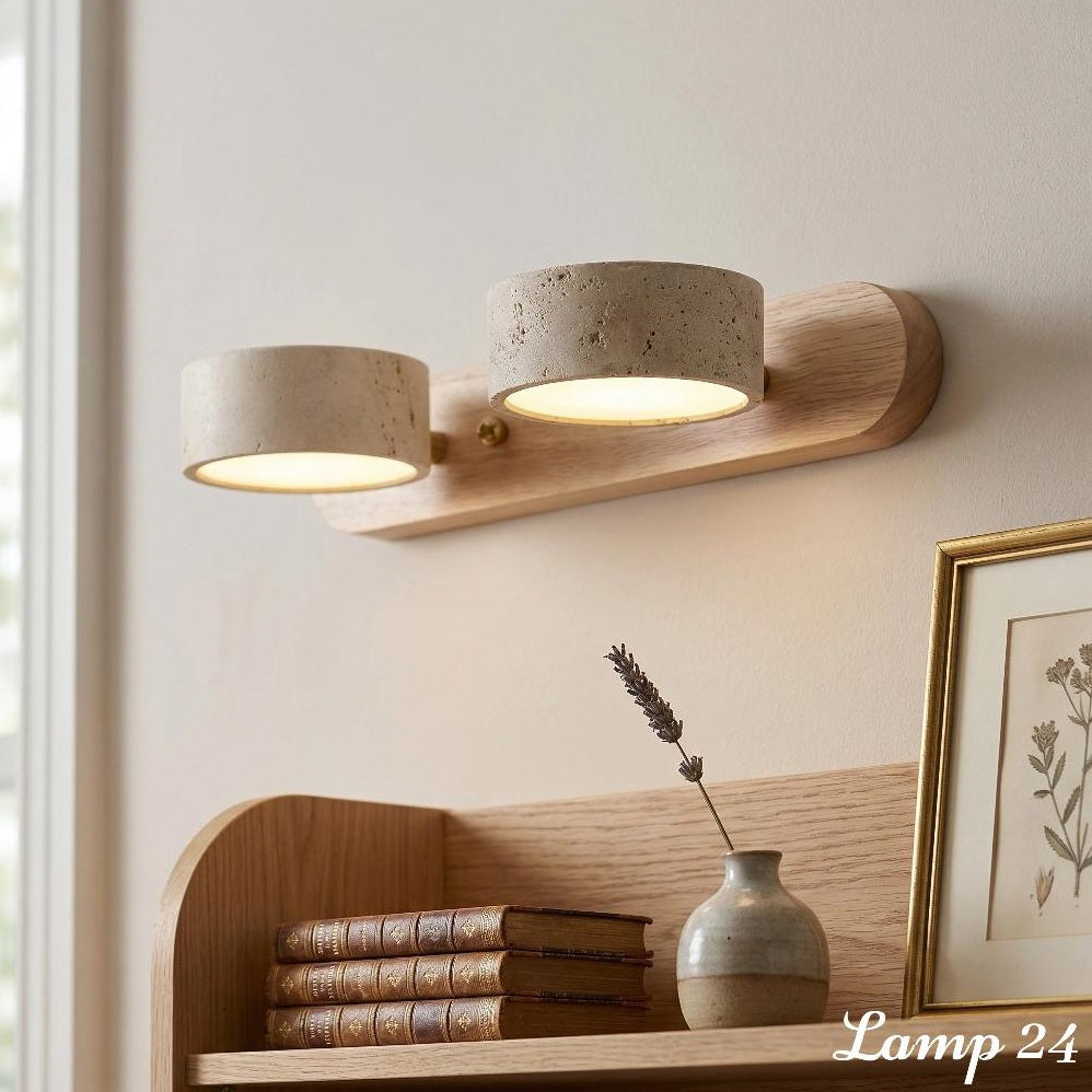 Travertine wall light lifestyle bedroom — GildNest UK
