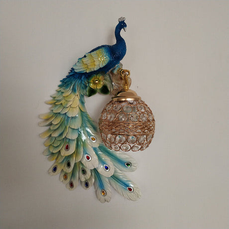Peacock Crystal Ball Wall Sconce detail