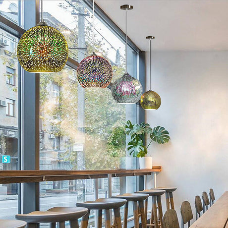 3D Fireworks Glass Dome Pendant Gold