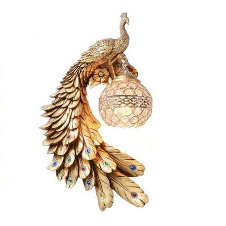 Peacock Crystal Ball Wall Sconce detail