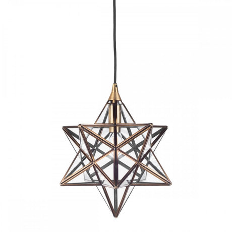 Ilario 1 Light Star Pendant – Antique Brass & Glass, Small
