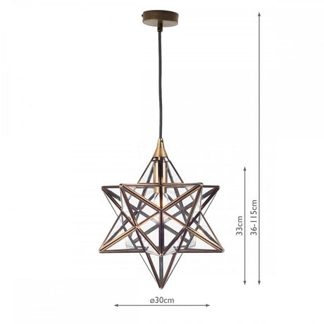 Ilario 1 Light Star Pendant – Antique Brass & Glass, Small