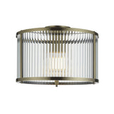 Ridgeton 1 Light Flush – Antique Brass & Clear Ribbed Glass