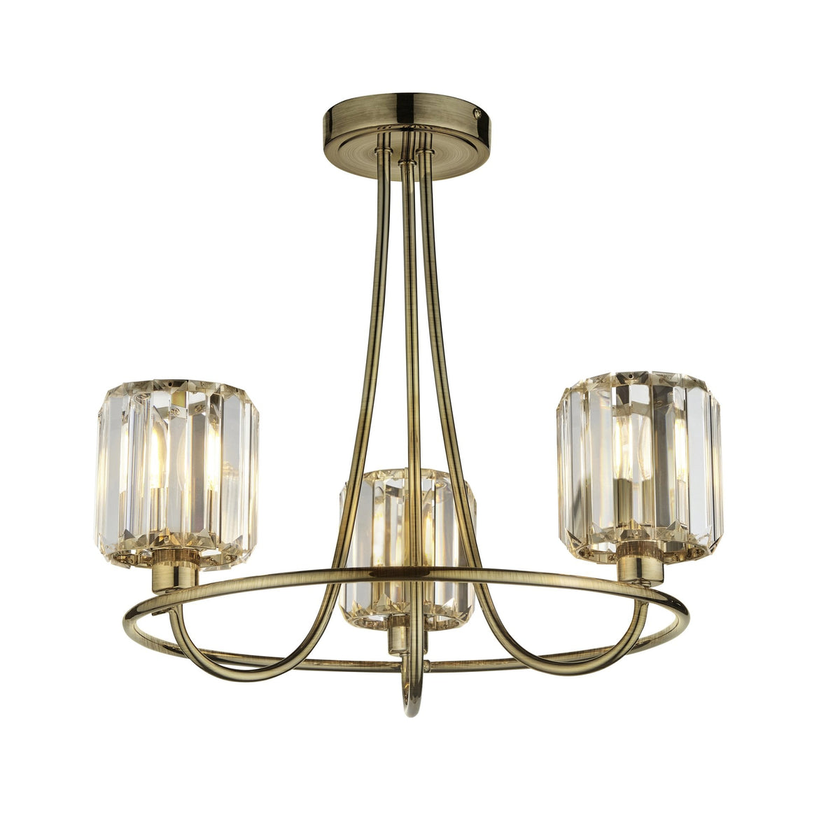 Berenice 3 Light Semi Flush – Antique Brass & Clear Glass