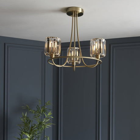 Berenice 3 Light Semi Flush – Antique Brass & Clear Glass