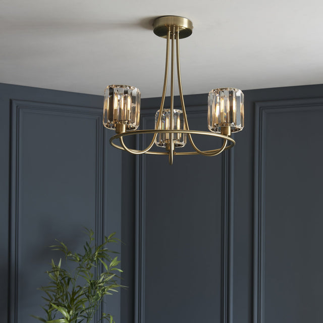 Berenice 3 Light Semi Flush – Antique Brass & Clear Glass