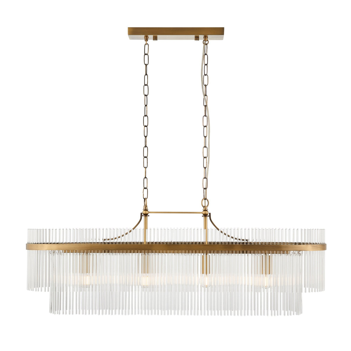 Marietta 4 Light Linear Pendant – Antique Brass & Clear Glass